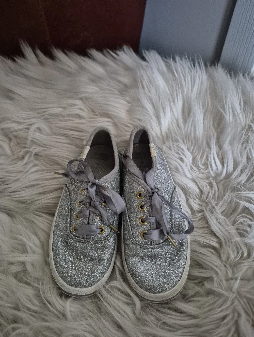 Kate Spade Glitter Keds.Champion Kids Silver Glitter Sneakers with Satin Laces